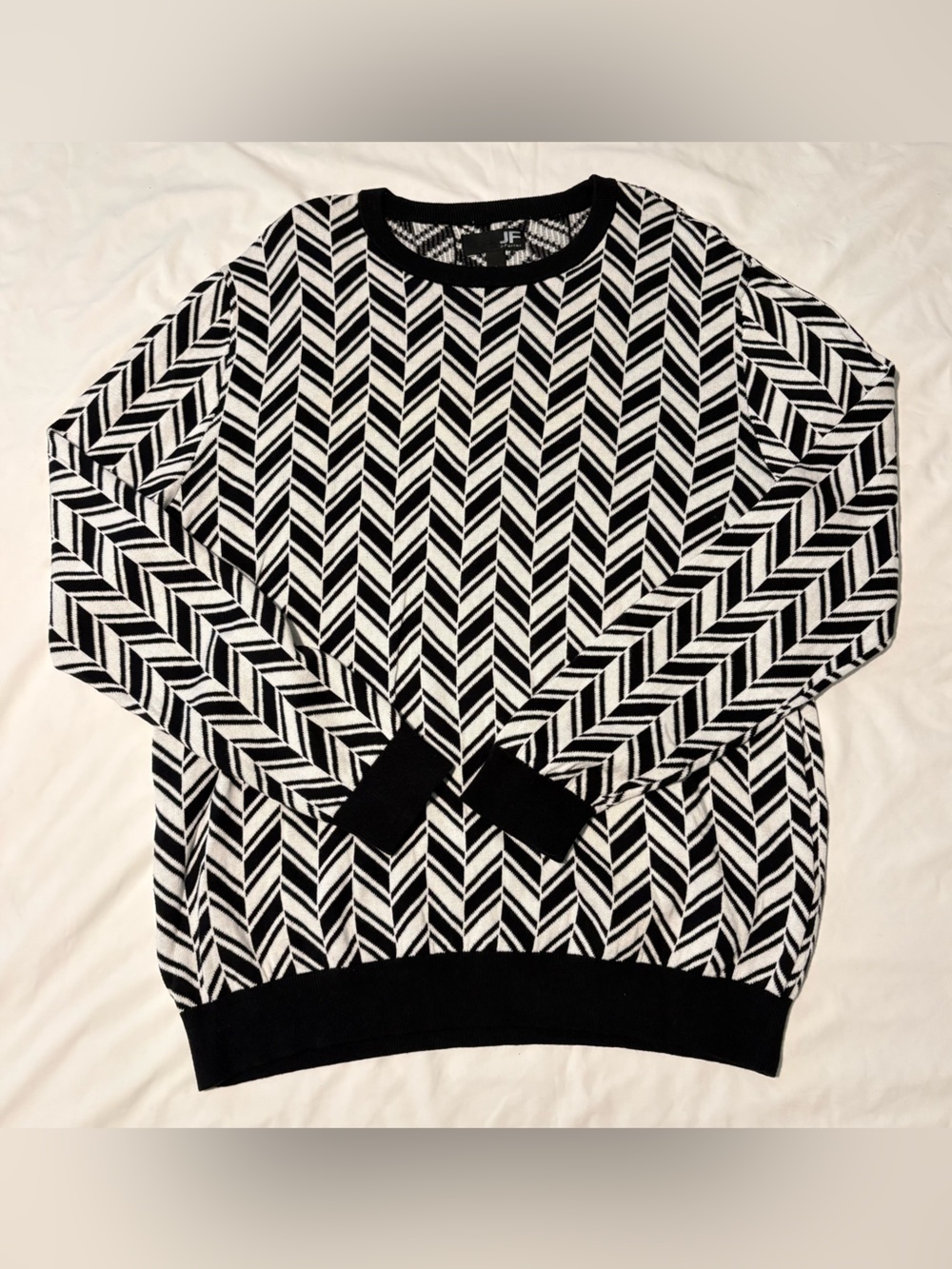 JF j.ferrar Men Sweater Black White Chevron Crewneck